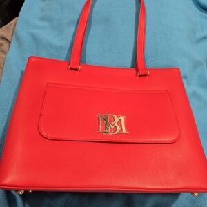 Badgley Mischka Red Tote Bag with Gold Accents